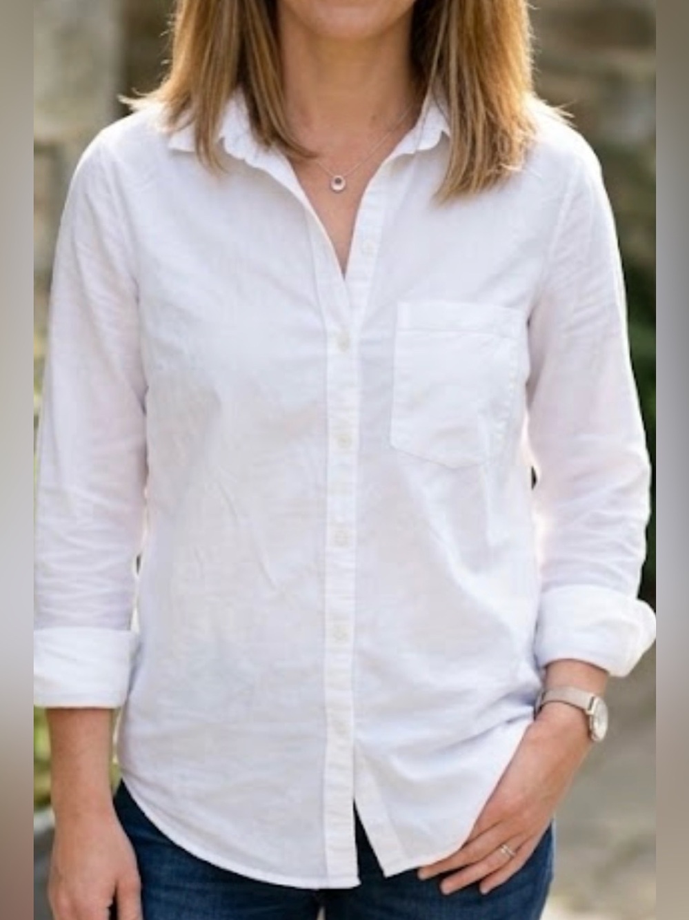 H&M White Long-Sleeve Button-Down Shirt